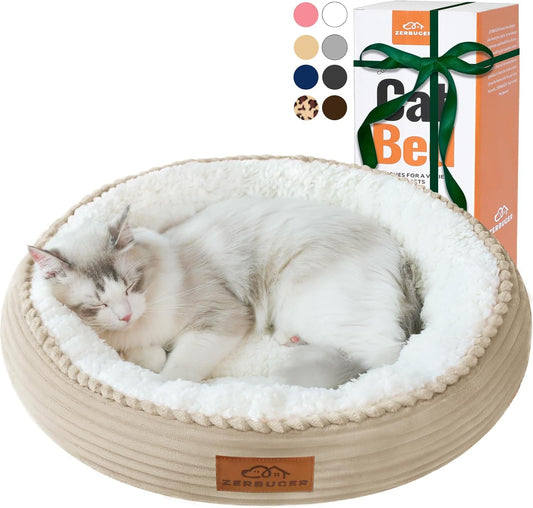 20in Camel Round Cat Dog Bed Gift for Large Medium Small Dogs Cats, Machine Washable Sleeping Sofa, Non-Slip Bottom Breathable Soft Calming Pet Cuddler for Indoor/Outdoor/Car/Cage
