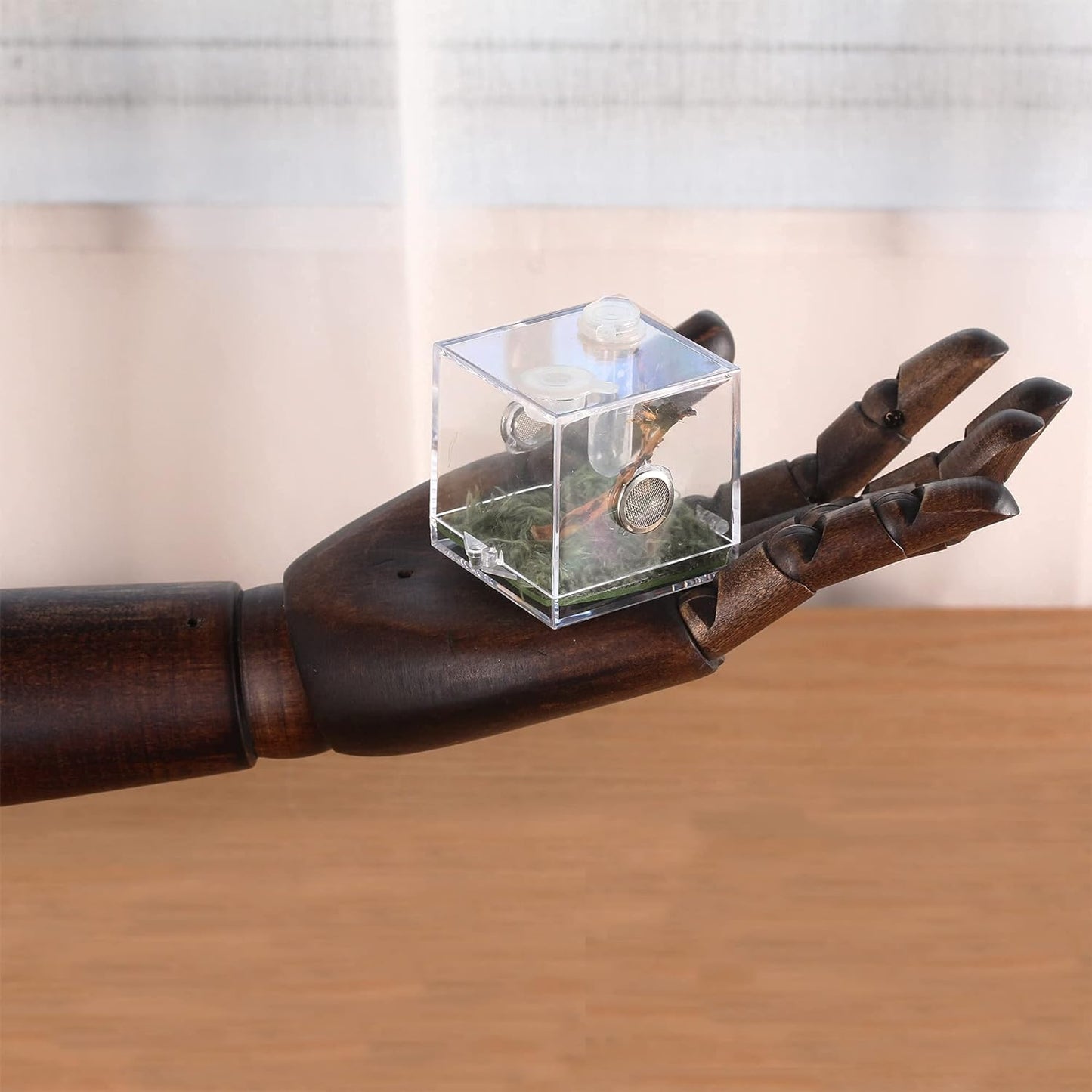 crapelles Jumping Spider Micro Middle Habitat, Small Pet Insect Breeding Box, 360 Degree Transparent Reptile Cage, Acrylic Case Mini Carrier for Amphibians, Feeding Container Enclosure Accessories