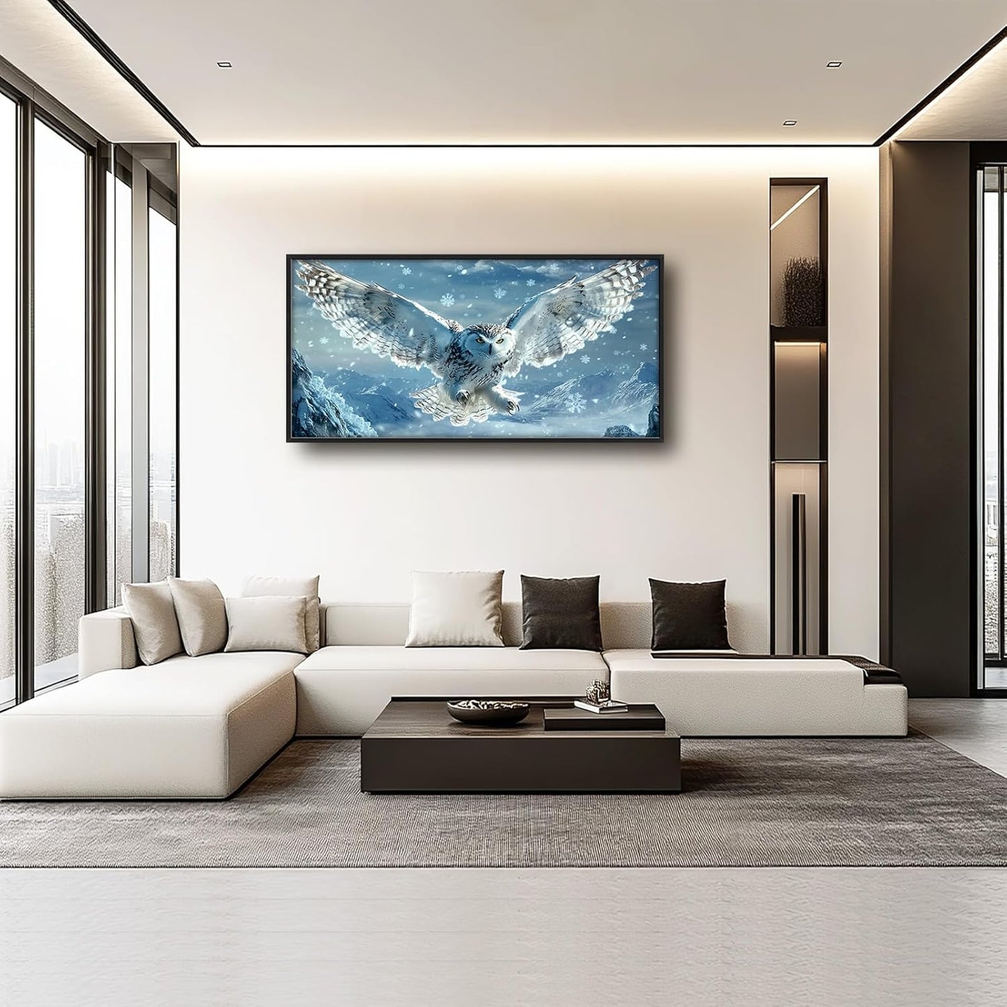 Framed Large Snowy Owl Wall Art for Living Room, Oversized Snowy Mountain Wall Decor Landscape Canvas Painting Modern Artwork Home Decoration for Living Room Bedroom Office 60"x30"