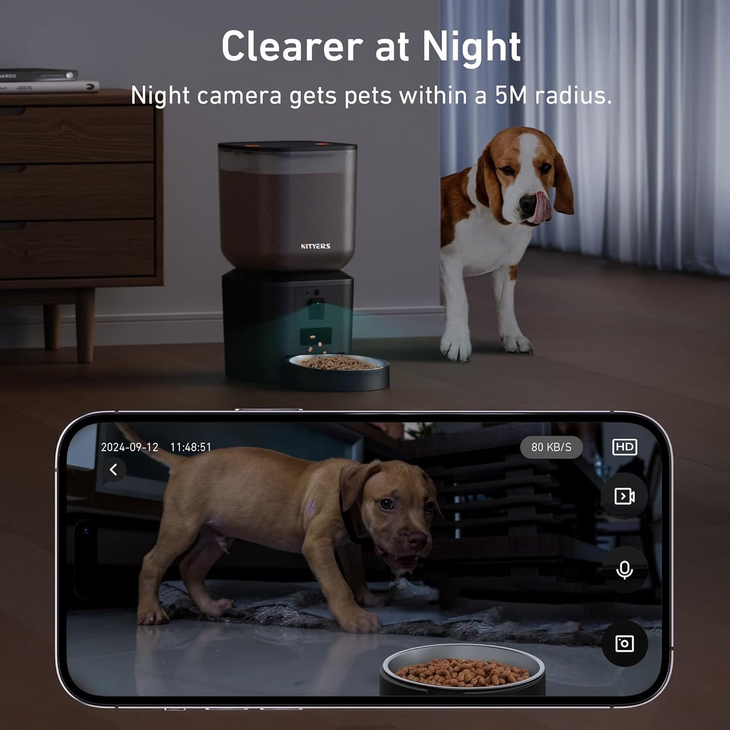 Automatic Dog & Cat Feeder with Camera & WiFi – 8L/34 Cups, 1080P Night Vision, 2.4 & 5G WiFi, 2-Way Talk, 10s Voice Recording, Timed Food Dispenser, Up to 99 Portions, 15 Meals Per Day