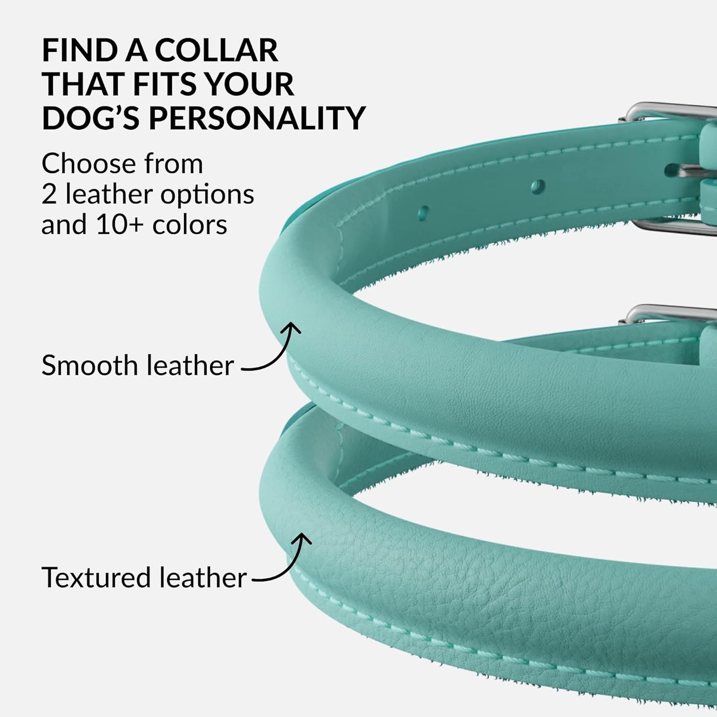 CollarDirect Rolled Leather Dog Collar, Soft Padded Round Puppy Collar, Handmade Genuine Leather Collar Dog Small Large Cat Collars 13 Colors (18-22 Inch, Mint Green Smooth)