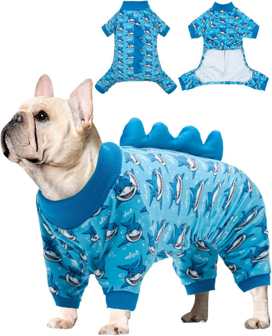 CuteBone Shark Costume Dog Pajamas, Stretchy Spandex Crystal Velvet Sleepwear Coat for Small Dogs, Soft & Warm Pet Outfit Clothes for Cold Weather, Cozy Pullover Design COSP07XL