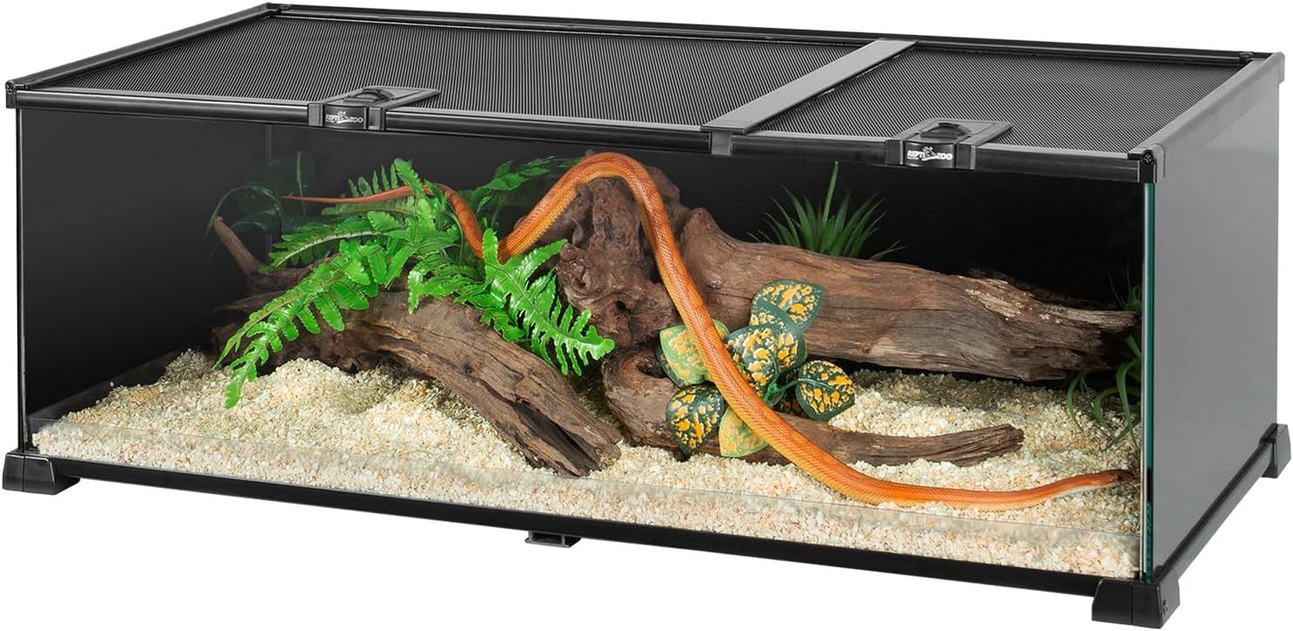 REPTIZOO Reptile Terrarium Tank 30" x 12" x 10", Black-Tinted Glass Snake Tank with Top Feeding Ports Top Screen Ventilation Reptile Habitat for Snake Spider