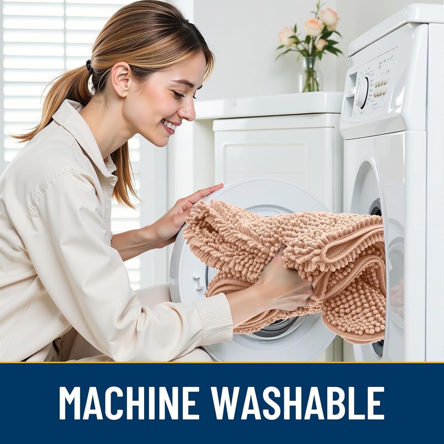 Smiry Dog Door Mat for Muddy Paws 24x16, Absorbs Moisture and Dirt Doormat, Non-Slip Washable Quick Dry Chenille Front Door Mat Indoor Entrance, Entryway Carpet for Inside Floor, Peach