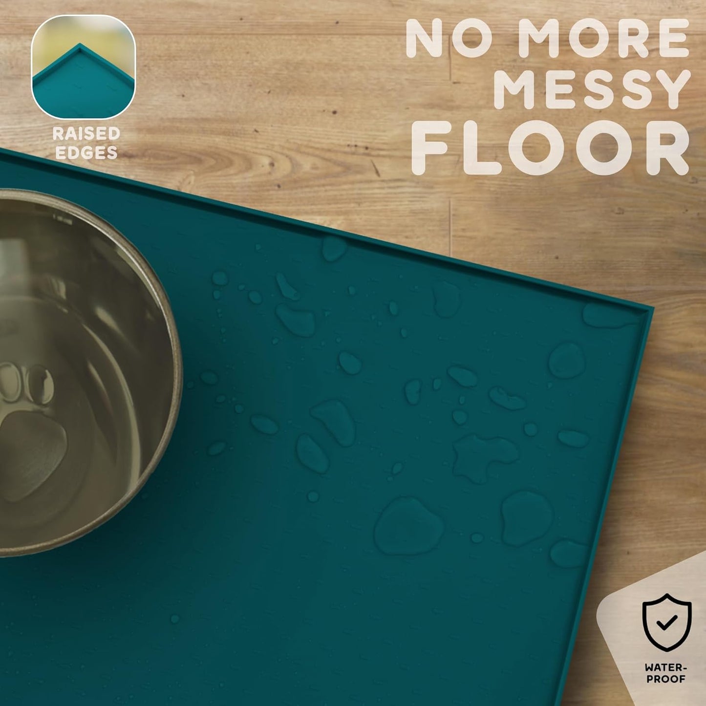 Dog Food Mat - 24x15 Raised Edges Dogs Mat for Food and Water Prevent Spill, Waterproof Cat Food Mats Protect Floors, Easy Clean Dog Bowl Mats for Food and Water, Silicone Pet Feeding Placemats