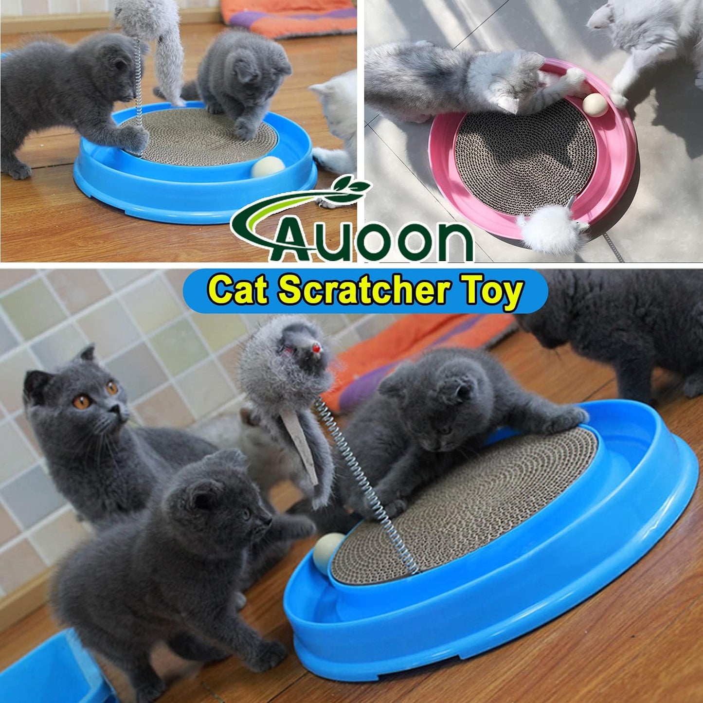 AUOON Cat Scratcher Toy - Cat Scratch Pad with Cat Toy Ball Track and Plush Mouse Toy for Indoor Cats and Kittens (Milk Shake)