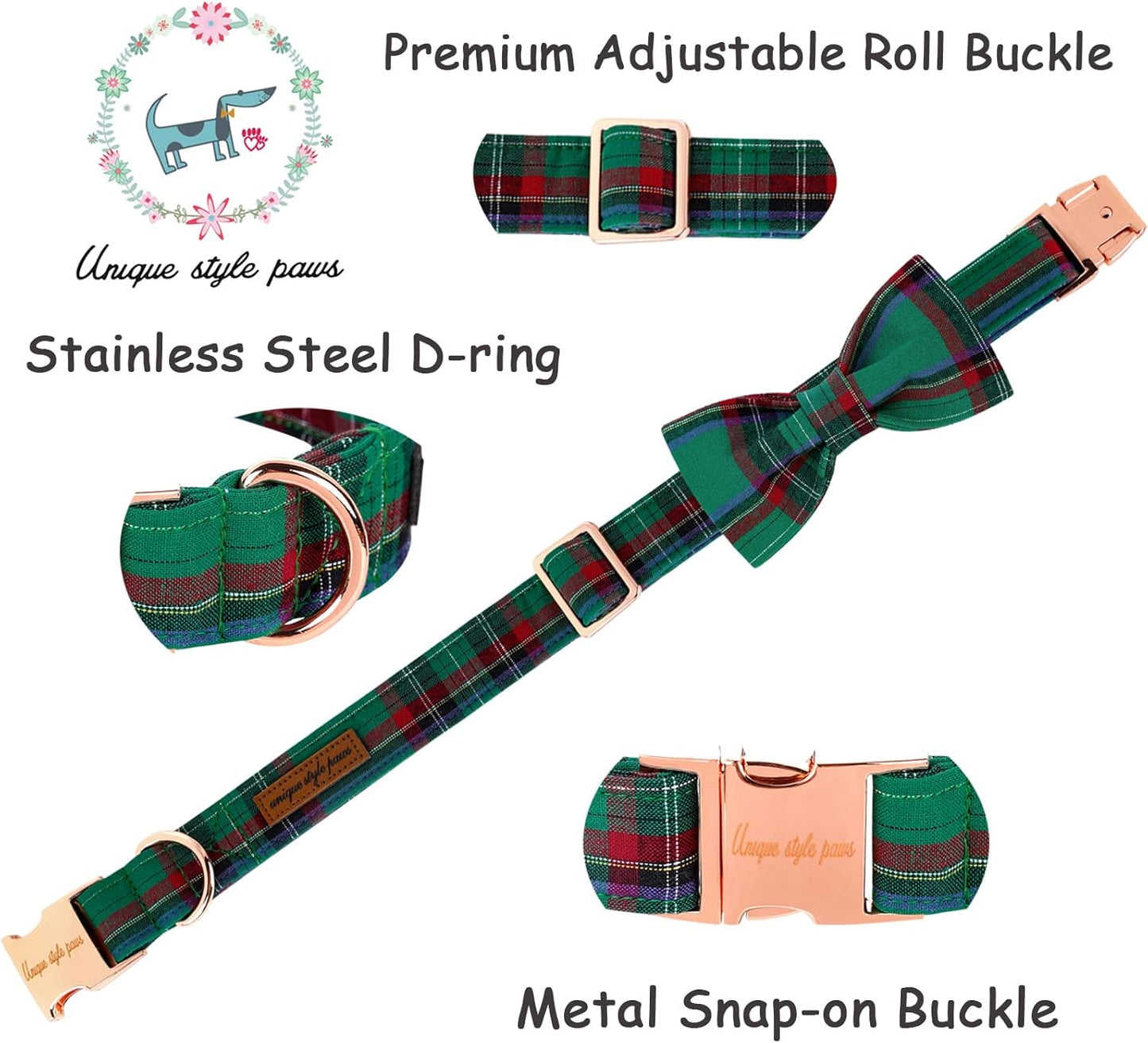 Unique style paws Dog Collar with Bow Tie Christmas Dog Collar for Small Medium Large Dogs with Adjustable Metal Buckle -XS