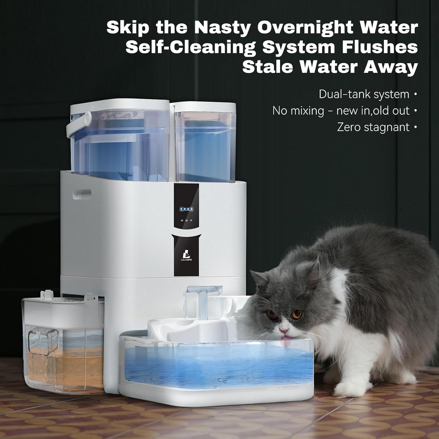 DailyFresh Cat Water Fountain 10L/338 oz Self Refilling, Pet Drinking Fountains for Dogs Indoor, Smart APP 5G WiFi Automatic Water Dispenser Oxygen-Rich, Wastewater Separation, BPA-Free