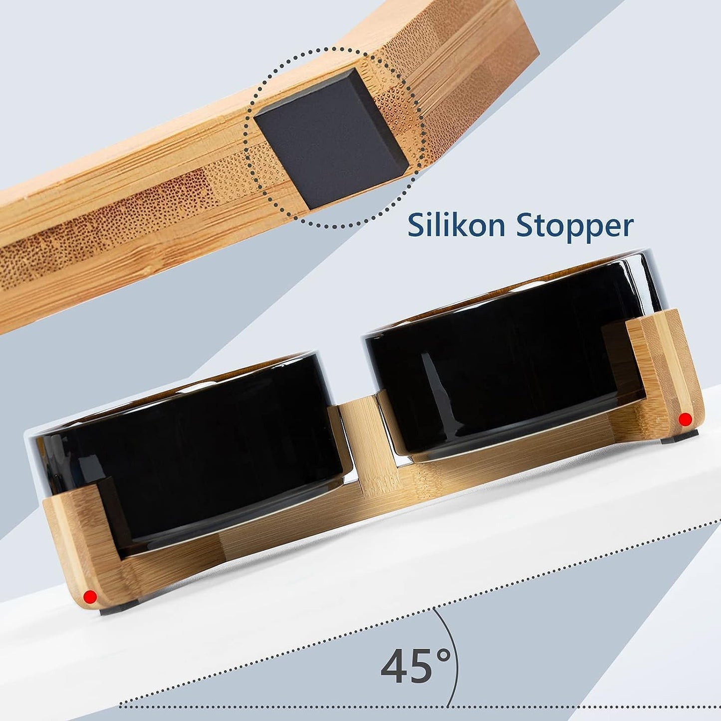 SPUNKYJUNKY Ceramic Dog and Cat Bowl Set with Wooden Stand, Modern Cute Weighted Food Water Set for Small Size Dogs (13.5OZ) & Medium Sized Dogs (28.7OZ) & Cats (3.6 Cups, 2 × Starry Blue)