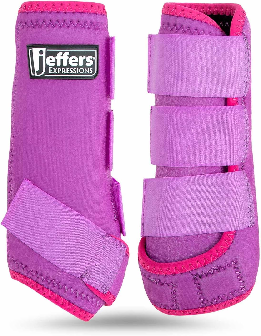 Jeffers Expression Neon Horse Boots 1 Pair - Purple & Pink, Breathable Neoprene, Secure Strap Closures, Durable Premium Protection for Jump Training & Trail Riding - Front & Hind, Large Size