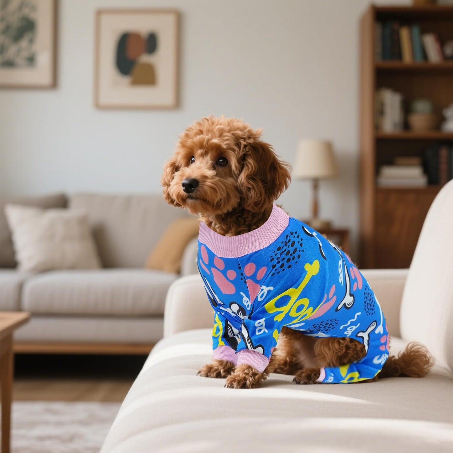 2PCS Dog Pajamas for Medium Sized Dog Pjs Clothes Puppy Onesies Outfits Pet Jammies Boy Girl Male Female Apparel Paw Bone Puppy Print M
