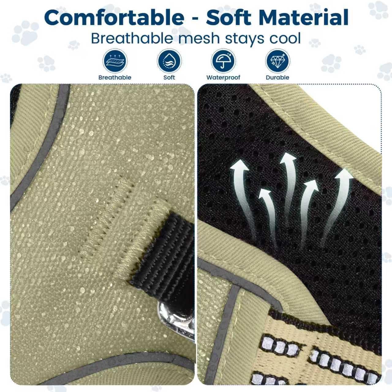 Funfox Dog Harness No Pull, Adjustable Pet Vest Harness, Super Soft Material with Vertical Handle Easy Control, Reflective Night Walking, 2 Leash Clips for Medium Sized Dogs, Army Green, M