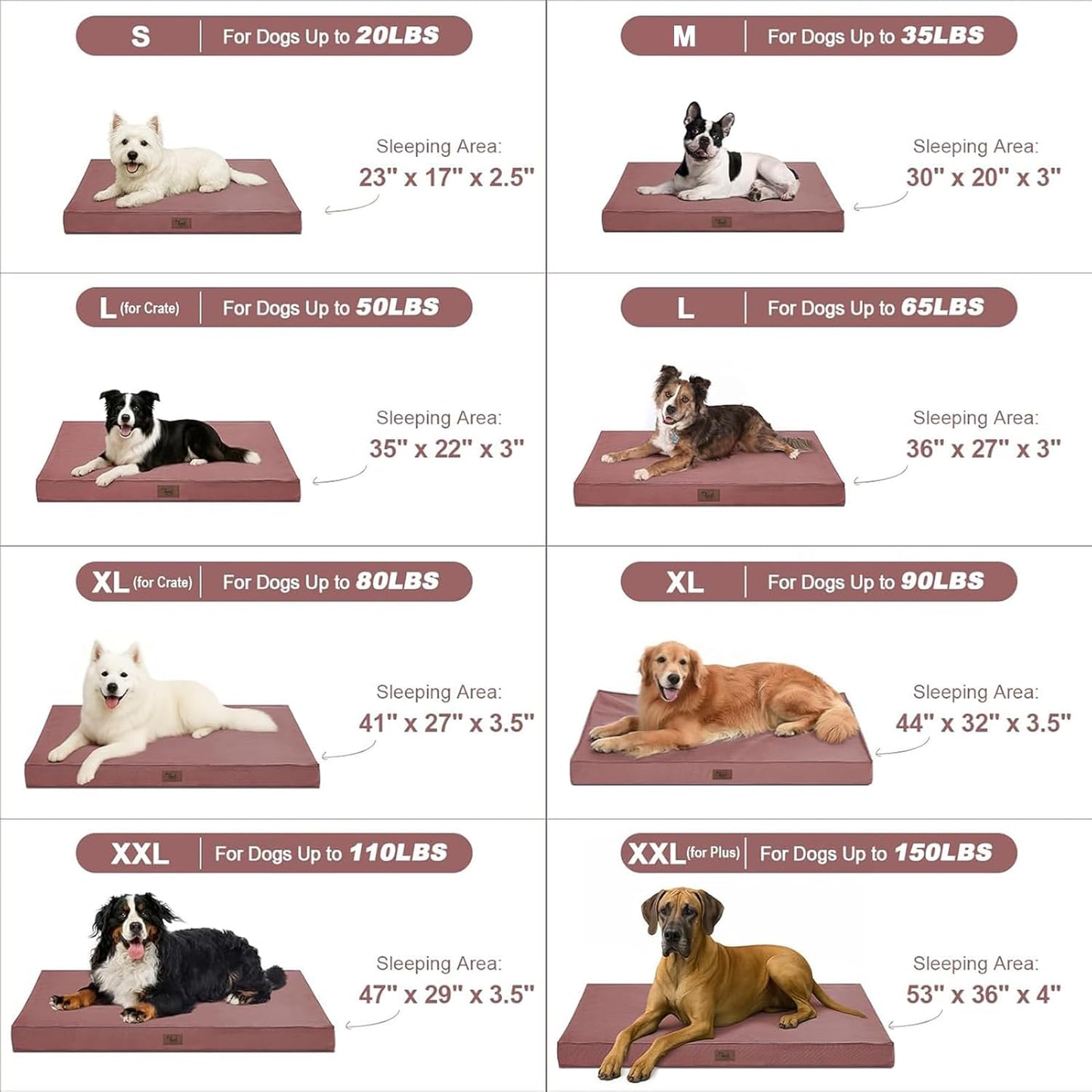 Outdoor Extra Large Dog Crate Bed, Big Waterproof Dog Bed for Large Dogs, Orthopedic Egg Foam Pet Bed Mat with Removable Cooling Cover, Pink