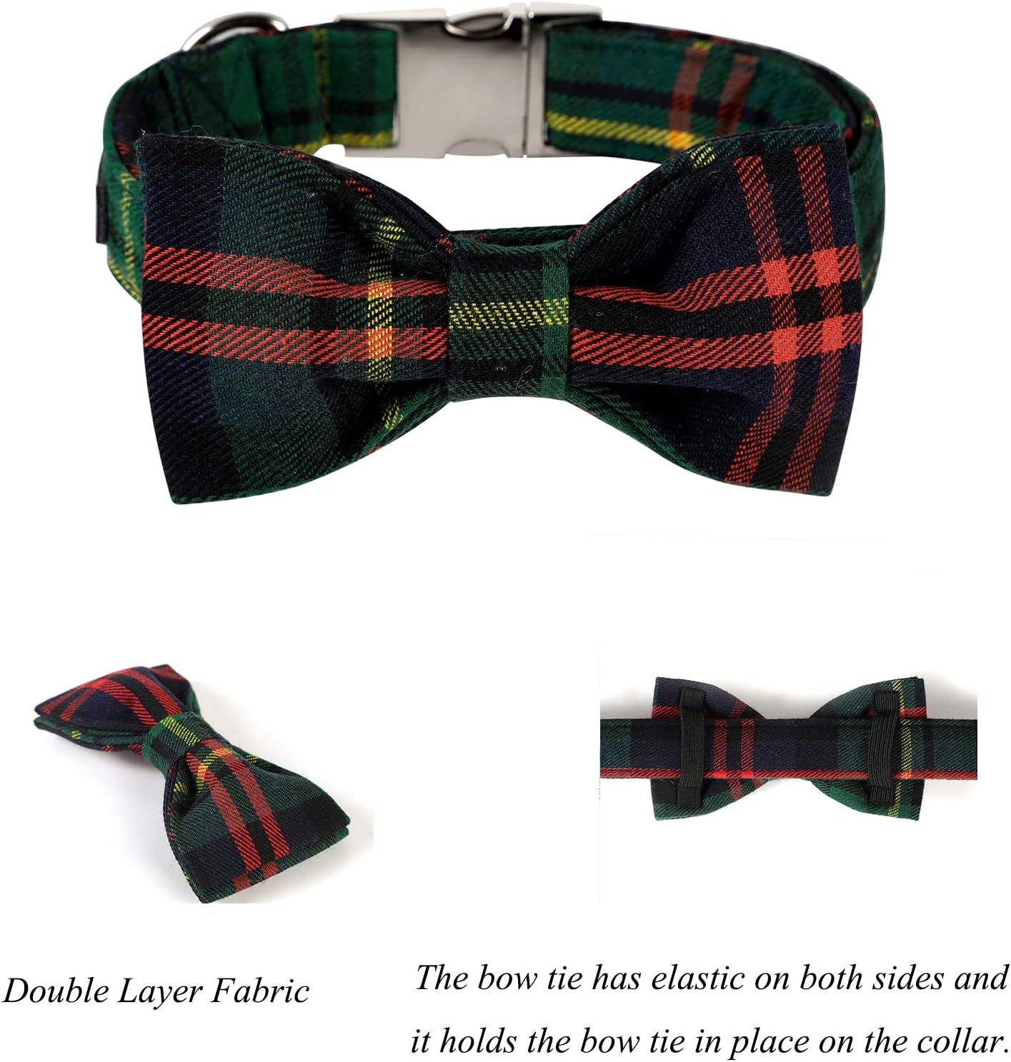 Lionet Paws Christmas Dog Collar with Bowtie Durable Adjustable Handmade Comfortable Bow Tie Dog Collar Green with Metal Buckle for XL Dogs,Girl Boy,Party,Festival,Holiday Style,Neck 16-26in