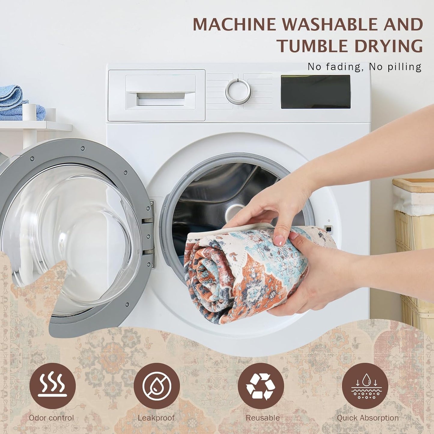 IEUUMLER Washable Pee Pads for Dogs, 1 Pack Reusable Non-Slip Grip, Super Absorbent Waterproof Puppy Pads for Potty Training, Playpen, Crate, Whelping Box EU011 (Orange, 48" x 48")