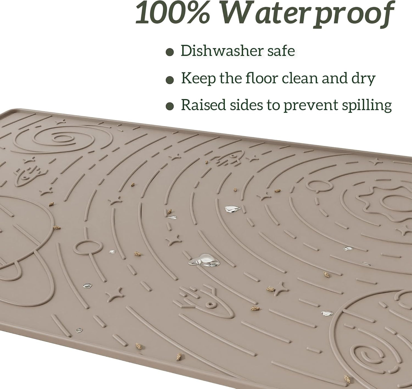 OHMO Dog Food Mat, Silicone Waterproof Cat Food Mat, Non-Skid Spill Proof Pet Feeding Mat for Food and Water, Easy to Clean Dog Placemat(Beige, 18.9" x 11.8")