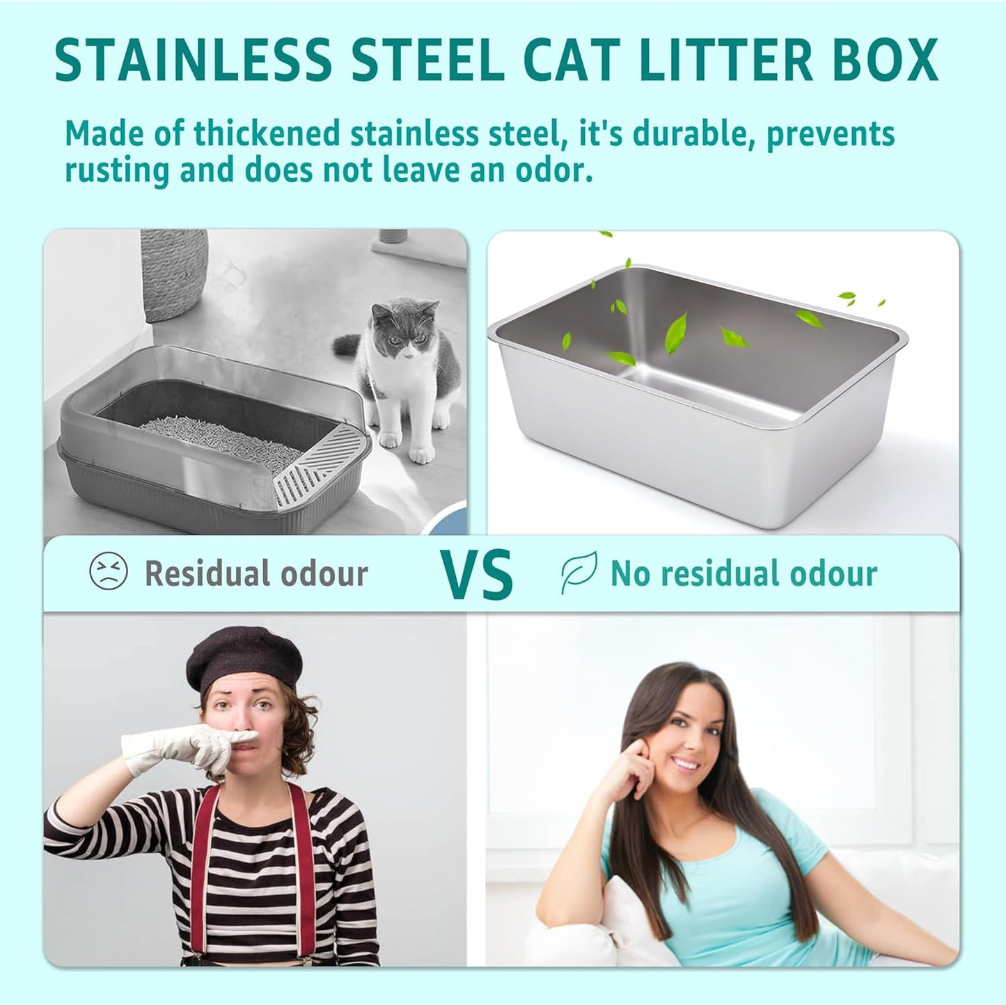 Stainless Steel Cat Litter Box 2 Pack-XXL Metal Litter Box for Adult Big Cats,Stainless Steel LitterBox Multiple Cats, Cat LitterBox -Pet Toilet Easy to Clean,Non Stick, No Smell