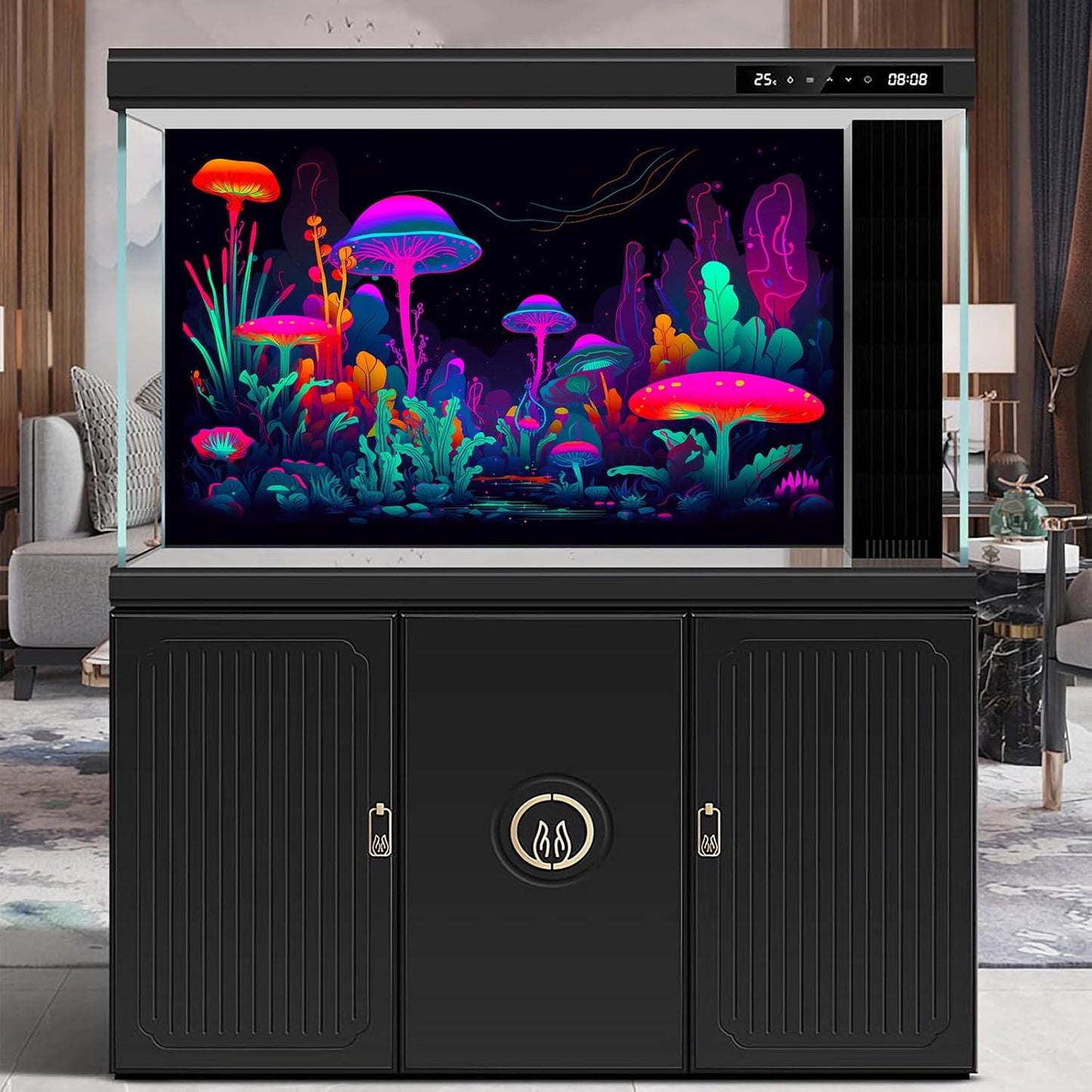 Mushrooms Aquarium Background Mushrooms in Dark Forest with Bright Colors Terrarium Background Tranquil Lake Cartoon Style Aquatic Plants Fish Tank Backdrop Poster Decorations Wallpaper Decor 72x18in