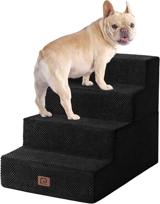 EHEYCIGA Dog Stairs for Bed 18" H, 4-Step Dog Steps for High Bed, Pet Steps for Small Dogs and Cats, Non-Slip Balanced Pet Ramp Indoor, Black