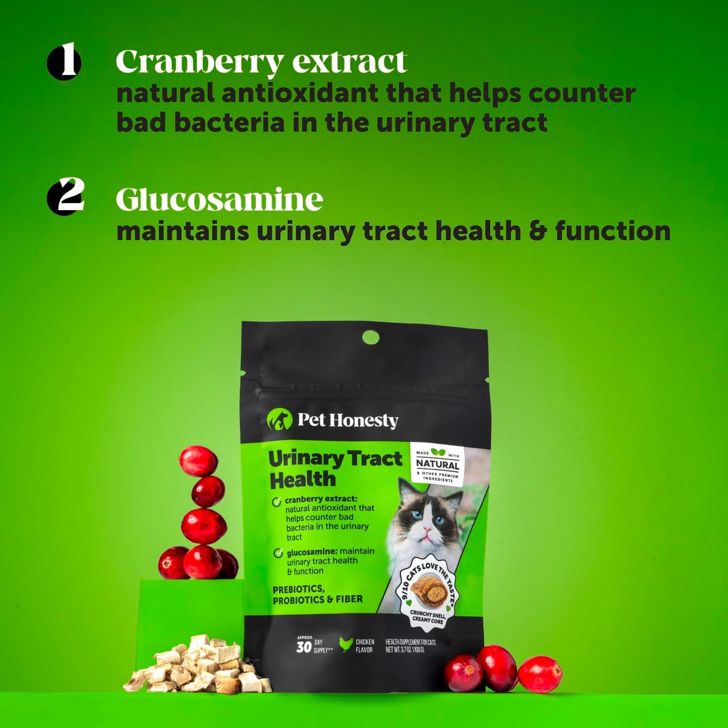 Cat Urinary Tract Health Crunchy & Creamy Chews - Promotes Healthy Digestion & Normal Bladder Function with Cranberry, Antioxidants, & Probiotics - Gut + Bladder Support Supplement (30 Day Supply)