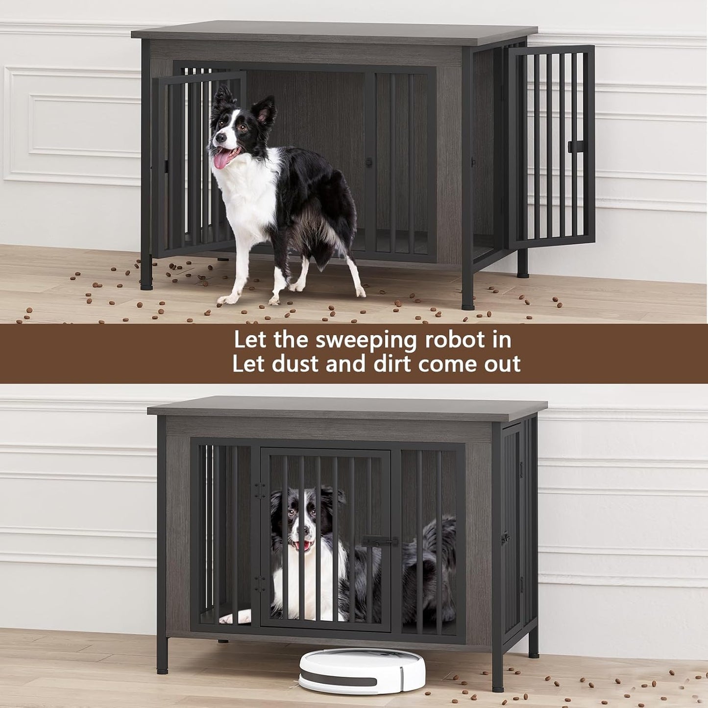 EasyCom 39.96" XL Wooden Large Dog Crate Furniture for Medium and Large Breed, Chew-Resistant Dog Kennel Furniture Indoor with 2 Doors and 3.94" Raised Feet, as TV Stand, End Table, Crate Table