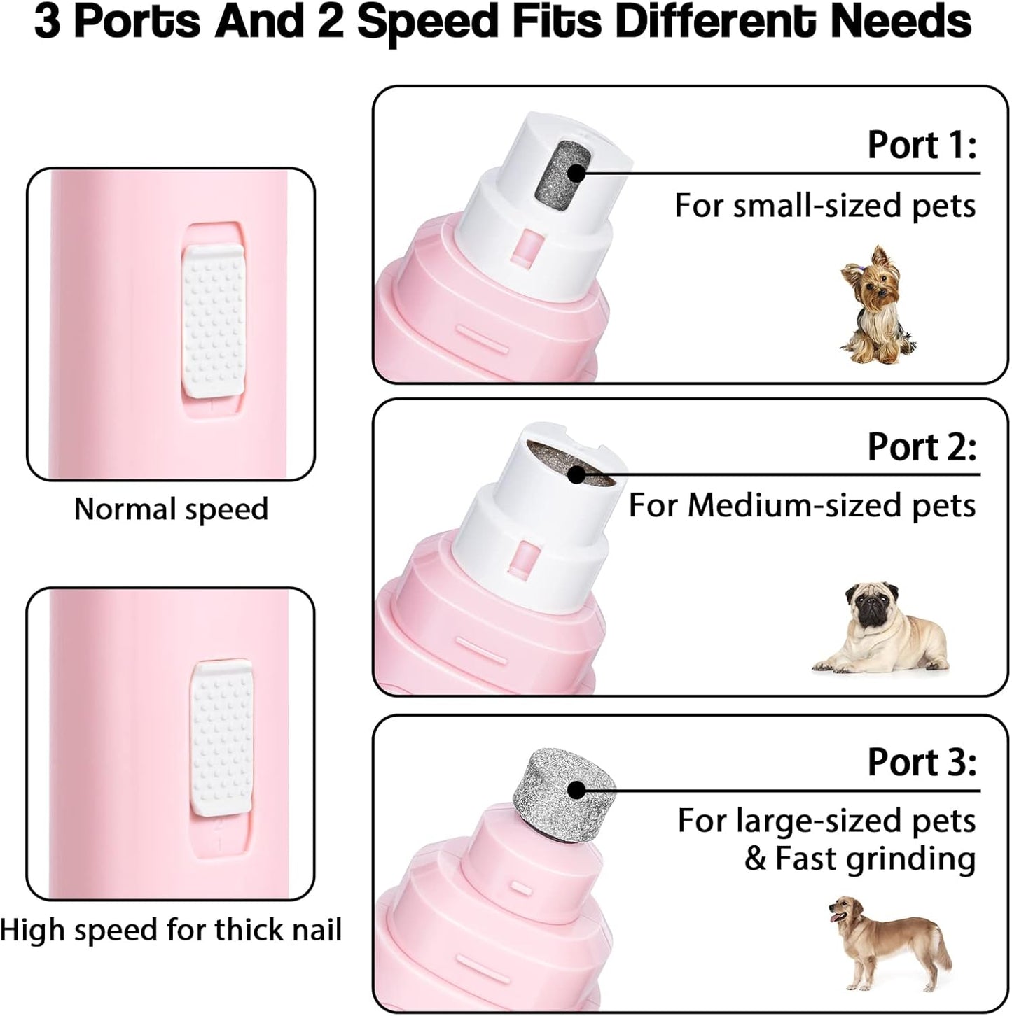 Casfuy Dog Nail Grinder Upgraded - Professional 2-Speed Electric Rechargeable Pet Nail Trimmer Painless Paws Grooming & Smoothing for Small Medium Large Dogs & Cats