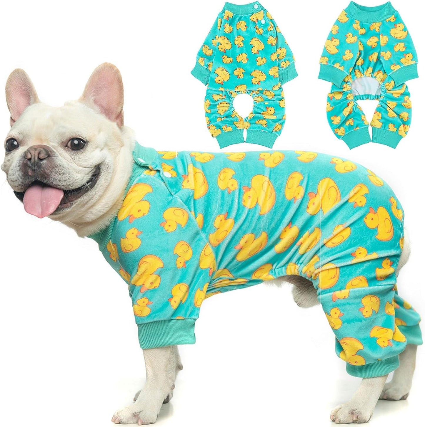 BEAUTYZOO Dog Pajamas Large Sized Dog, Summer Doggie Pajamas for Boy Girl, Soft Strechy Cotton Puppy Pjs Jammies Onesies for Men Women, Pet Jumpsuit Body Suit Cat Apparel Clothes, Yellow Duck XL