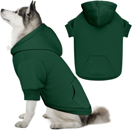 Dog Sweaters for Large Dogs Dog Hoodie Pet Sweater Solid Soft Brushed Fleece Pet Clothes Hoodie Sweatshirt with Pocket(Green-XL)