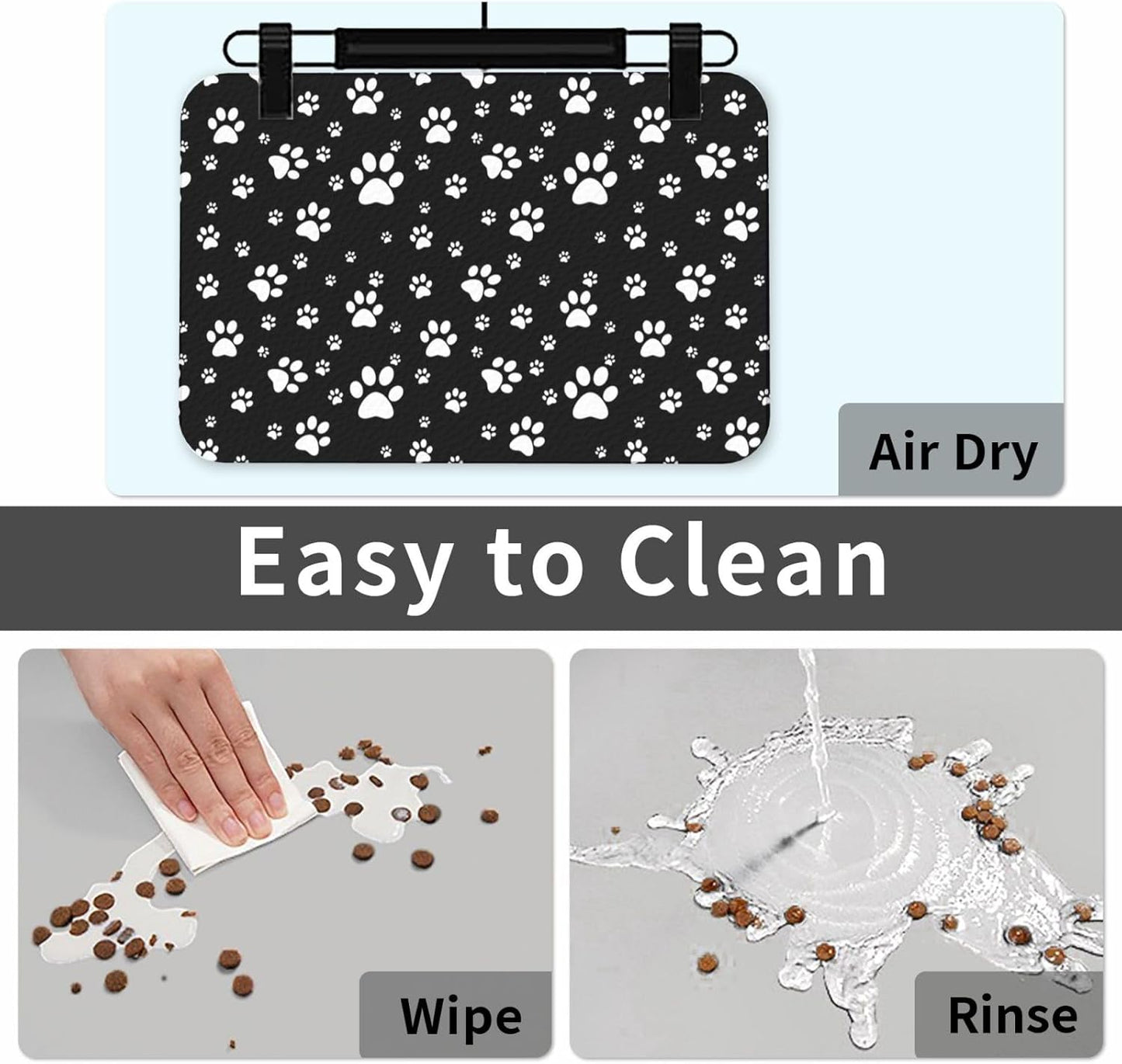 Kawaii Paws Dog Food Mat Absorbent Bowl Mats No Stains Quick Dry Waterproof Pet Cat Placemats for Food and Water, 30x45cm