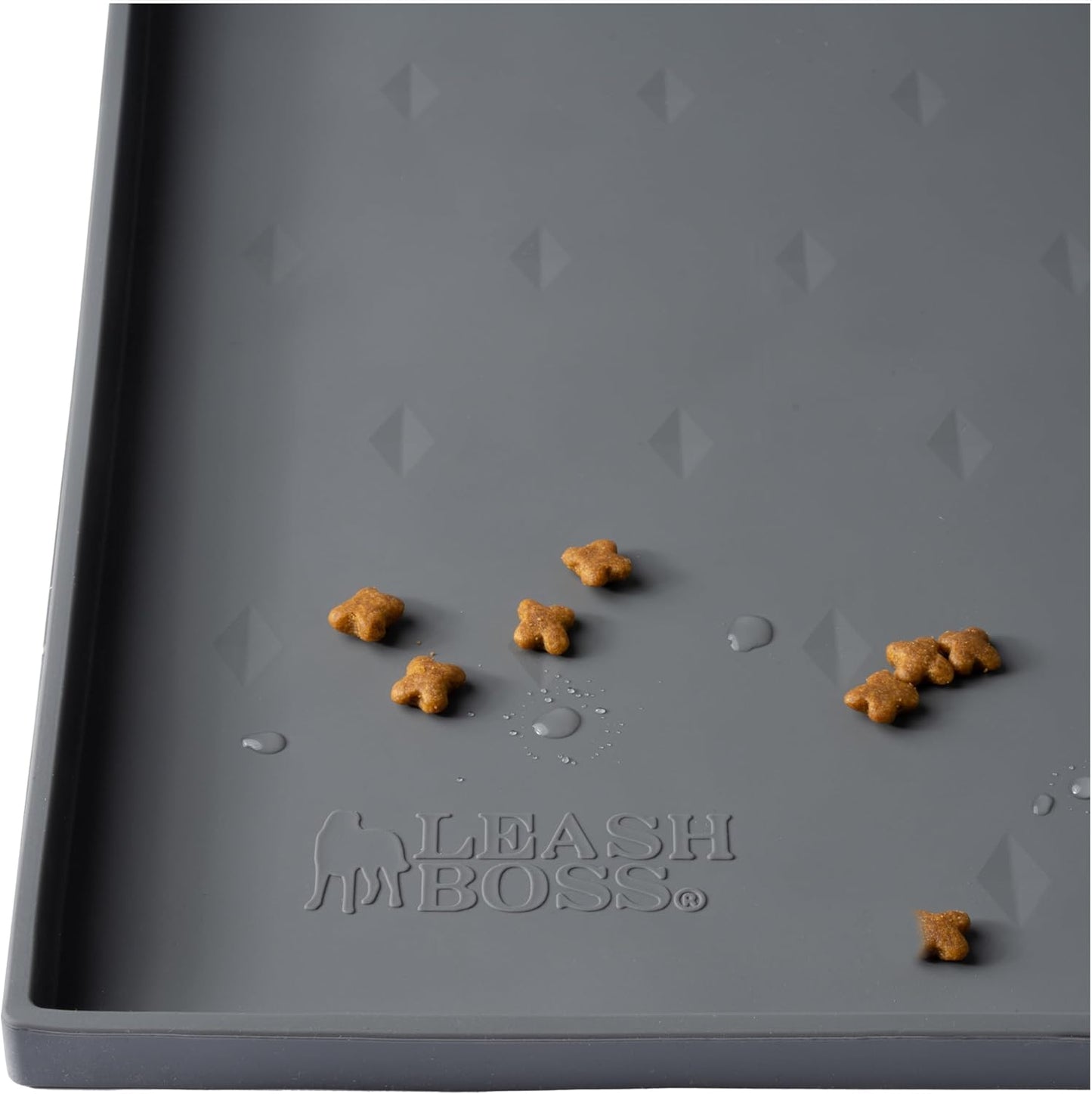 Leash Boss Cat Food Mat & Pet Feeding Tray - 30" x 22" Gray XXL - Waterproof Silicone Tray - Raised Edges Non-Slip for Dog Bowl & Dog Water Bowl