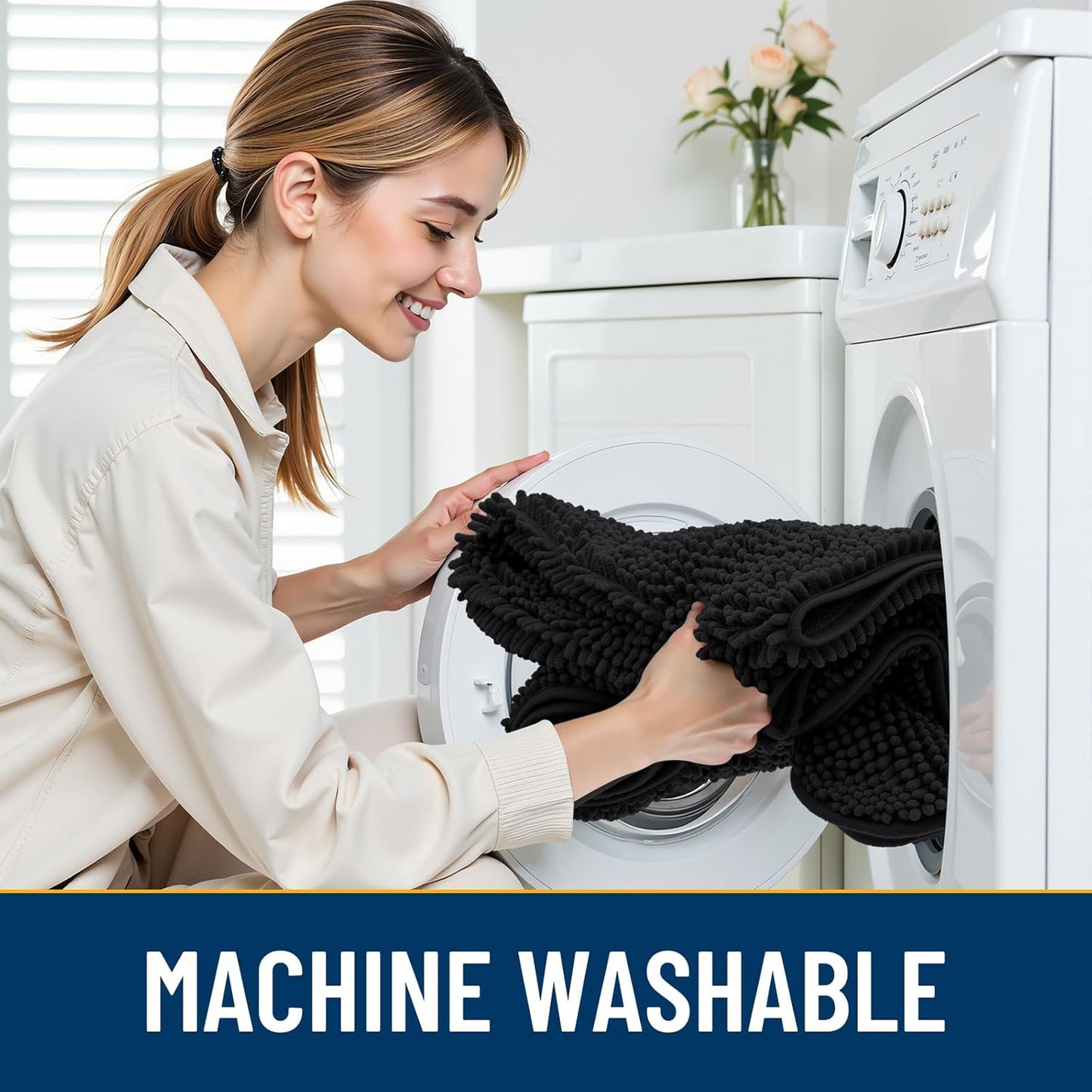 Smiry Dog Door Mat for Muddy Paws 70x24, Absorbs Moisture and Dirt Doormat, Non-Slip Washable Quick Dry Chenille Front Door Mat Indoor Entrance, Entryway Carpet for Inside Floor, Black