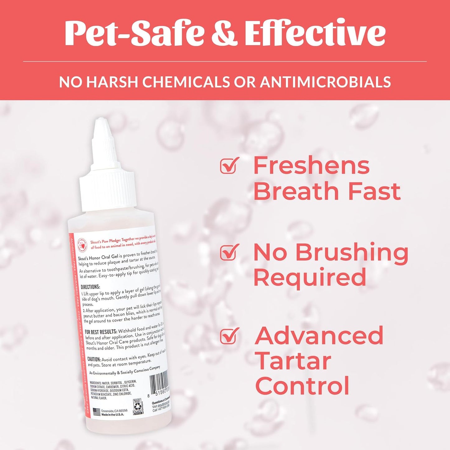 SKOUT'S HONOR Peanut Butter & Bacon Oral Gel - Fights Plaque and Tartar, Freshens Breath Fast, No Brushing Required, 4 oz, 2-Pack