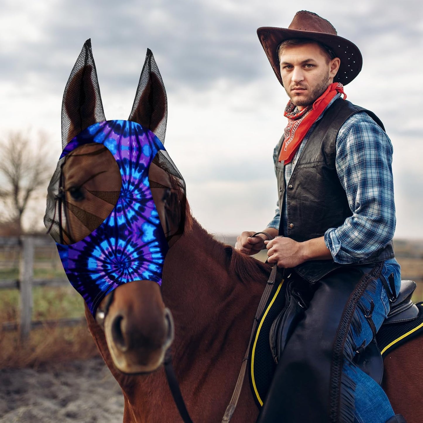 Qualirey12 Pieces Horse Fly Mask Bulk Comfortable Elasticity Mask for Horses with Ears Net UV Protection Breathable Face Covering for Pony and Foal(Medium, Tie Dye Patterns)