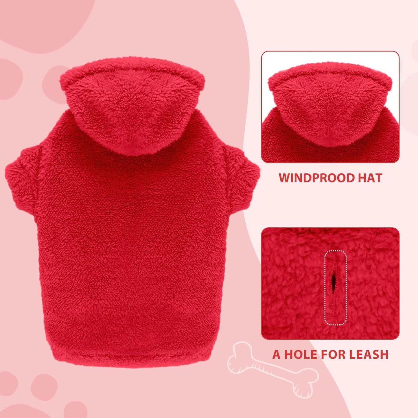 Fuzzy Dog Sweaters for Large Dogs Pet Hoodie Clothes Warm Soft Pet Coats Hooded Sweatshirt Dog Hoodie for Large Dogs(Red-L)