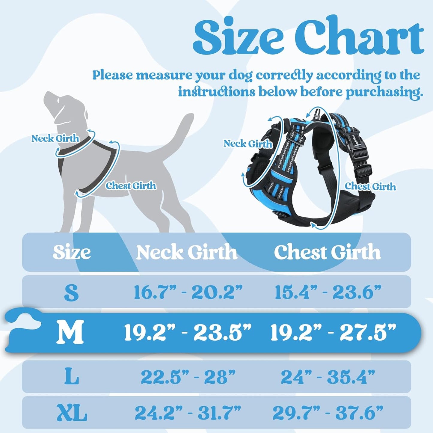 rabbitgoo Dog Harness Medium Sized, No Pull Pet Harness with 3 Buckles, Adjustable Soft Padded Vest with Control Handle, Walking Reflective Pet Vest for Medium Dogs, Sky Blue, M
