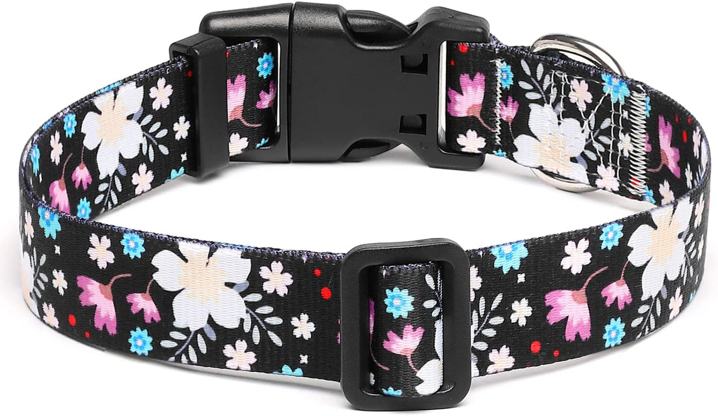 Mercano Adjustable Dog Collar - Special Design Patterns, Soft Nylon Comfortable Durable Pet Collar for Small Medium Large Dogs (S, Floral White)
