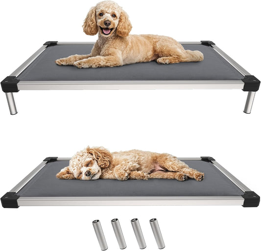 FXW TitanNest Chew-Proof Elevated Dog Bed, Raised Cot for Indoor/Outdoor/Camping Use, Durable & Washable Padded Pet Bed for Small Dogs, 36.0" L x 24.0" W x 4.5" H, Gray