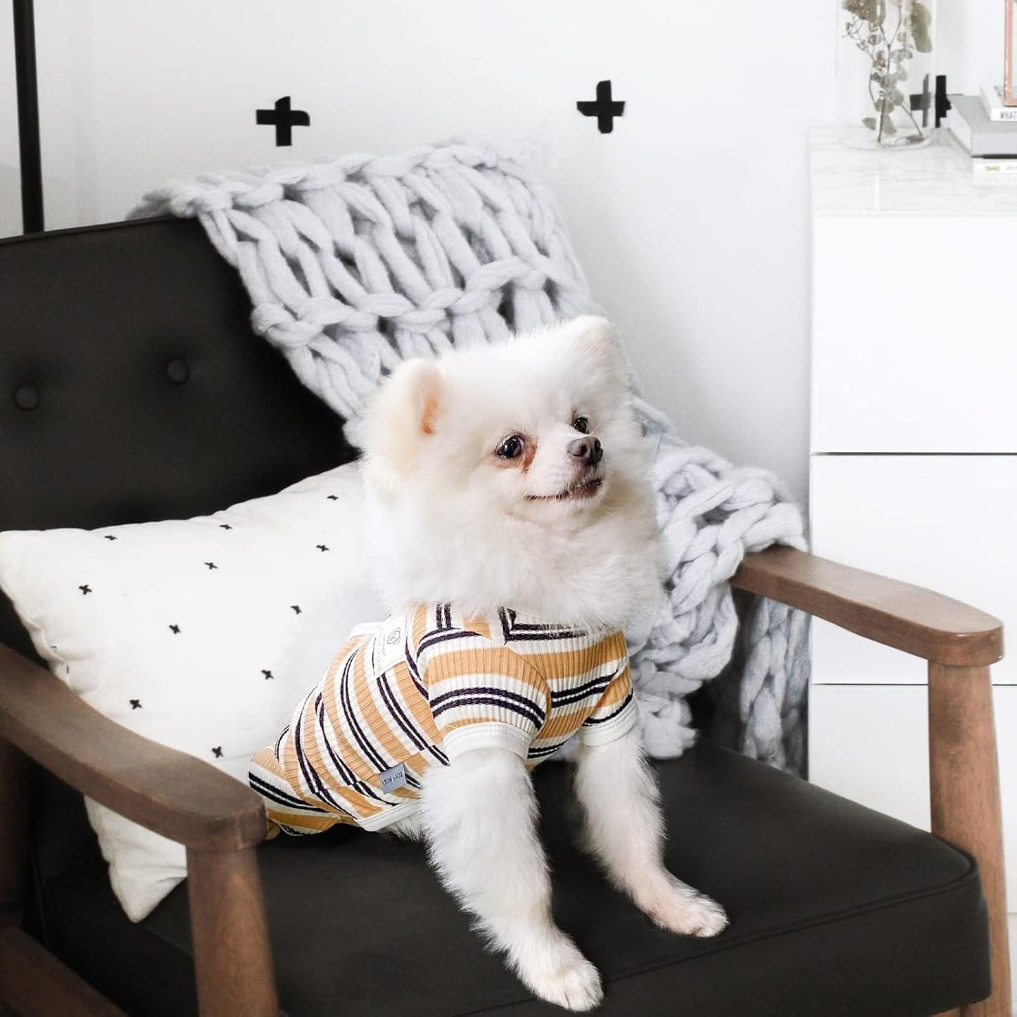 TONY HOBY Male Dog Pajamas, 4 Legged Dog Jumpsuit with Brown Stripe, Dogs Shirt for Small Medium Dogs (Brown, Boy, L)