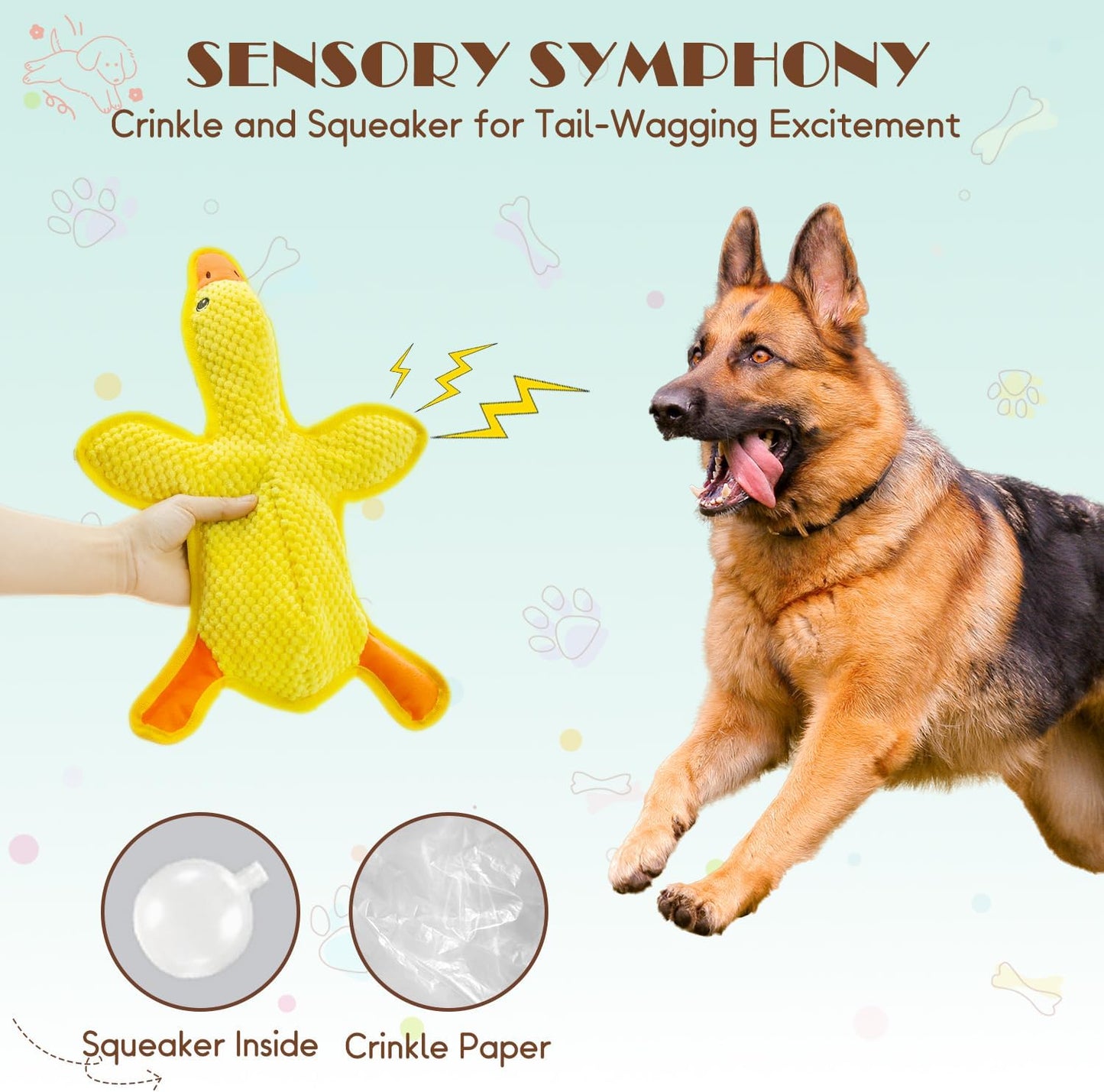 No Stuffing Dog Squeak Toys- Chew Toys for Small Medium Large Breed- Durable Puppy Teething Interactive to Keep Them Busy- Best Birthday Gift(Yellow Duck)