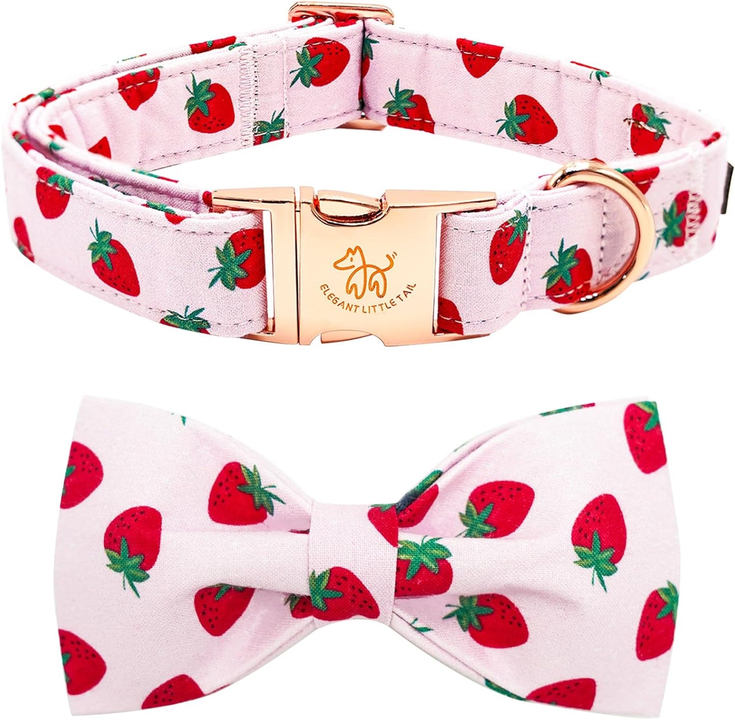 Elegant little tail Dog Collar, Strawberries Print Pet Collar Summer Dog Collar Durable Metal Buckle Dog Collars Cotton Pet Adjustable Dog Collars for Medium Dogs
