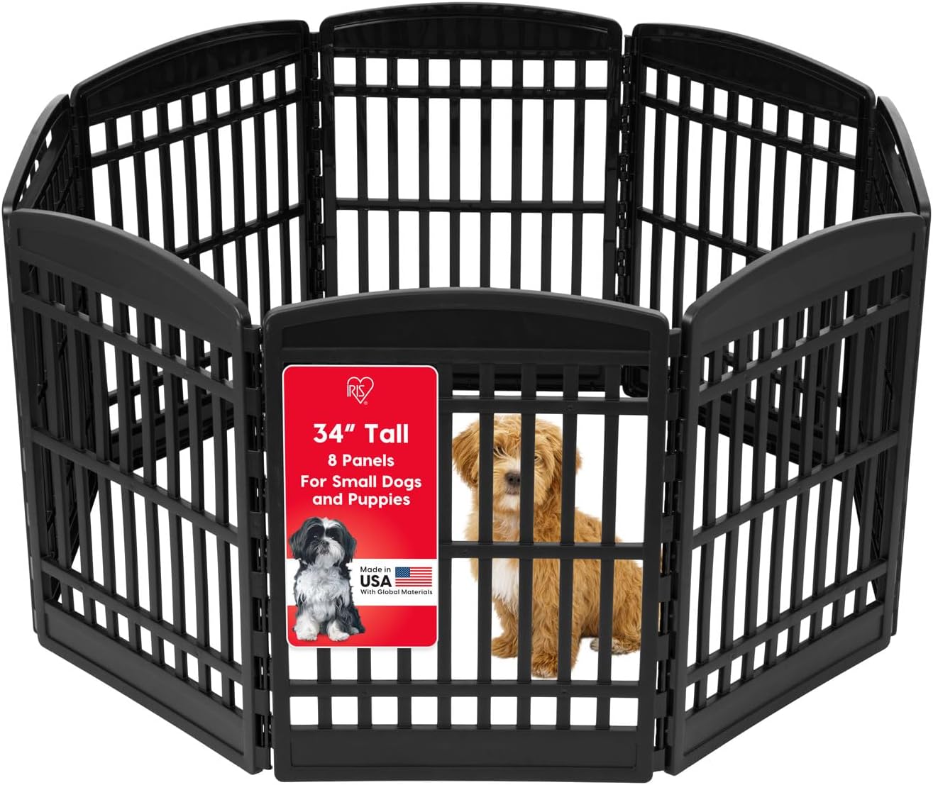 IRIS USA 34" 8-Panel Dog Playpen, 63 x 63 x 35, Puppy Fence, Puppy Playpen, Dog Play Pen Indoors, Pet Fence, Puppies/Small Dogs, Black