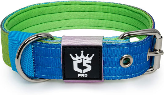 TSPRO Tactical Dog Collar 1.25 Inch Wide Thick Dog Collars with Heavy Duty Metal Buckle, Durable, Strong, Adjustable for Small Dogs (Rainbow S)