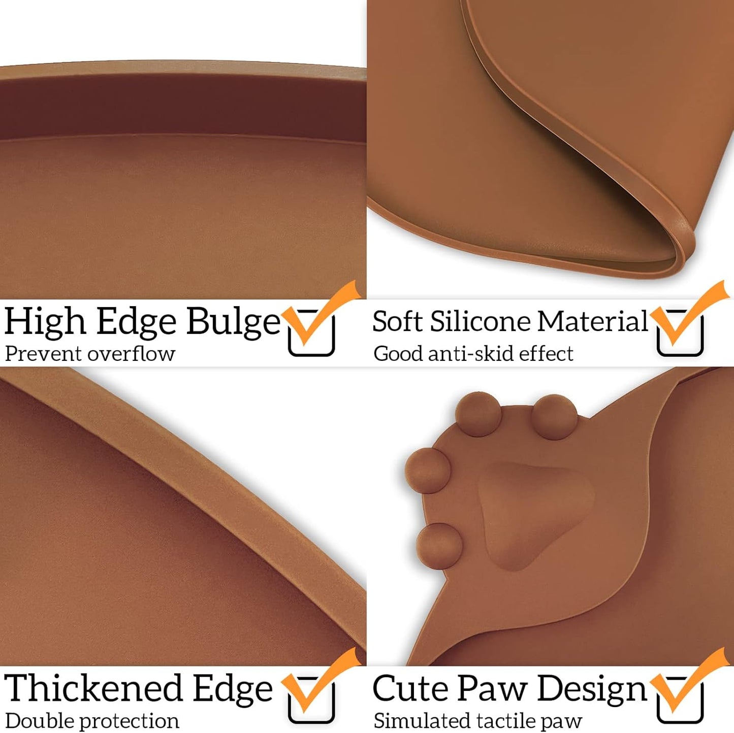 KPWACD Pet Placemat for Dog and Cat, Waterproof Silicone Dogs Feeding Bowl Mat Prevent Food and Water Overflow, High-Lips Puppy Dish Mats Suitable for Small Medium Big Pets, Brown, 24" * 16"