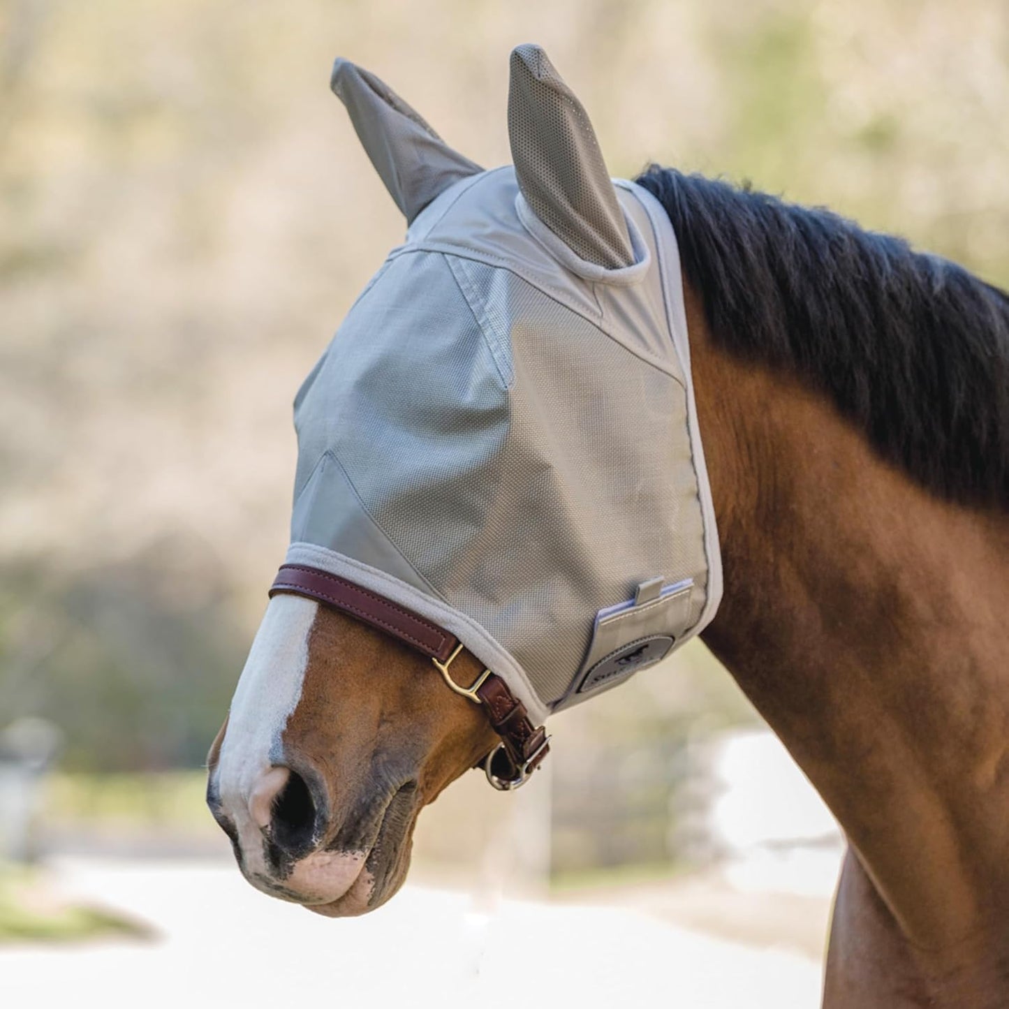 SmartEquine Fly Mask with UV Protection, Ears, and Mesh | Wide Secure Closure | UV Fly Mask for Horses (Cob)