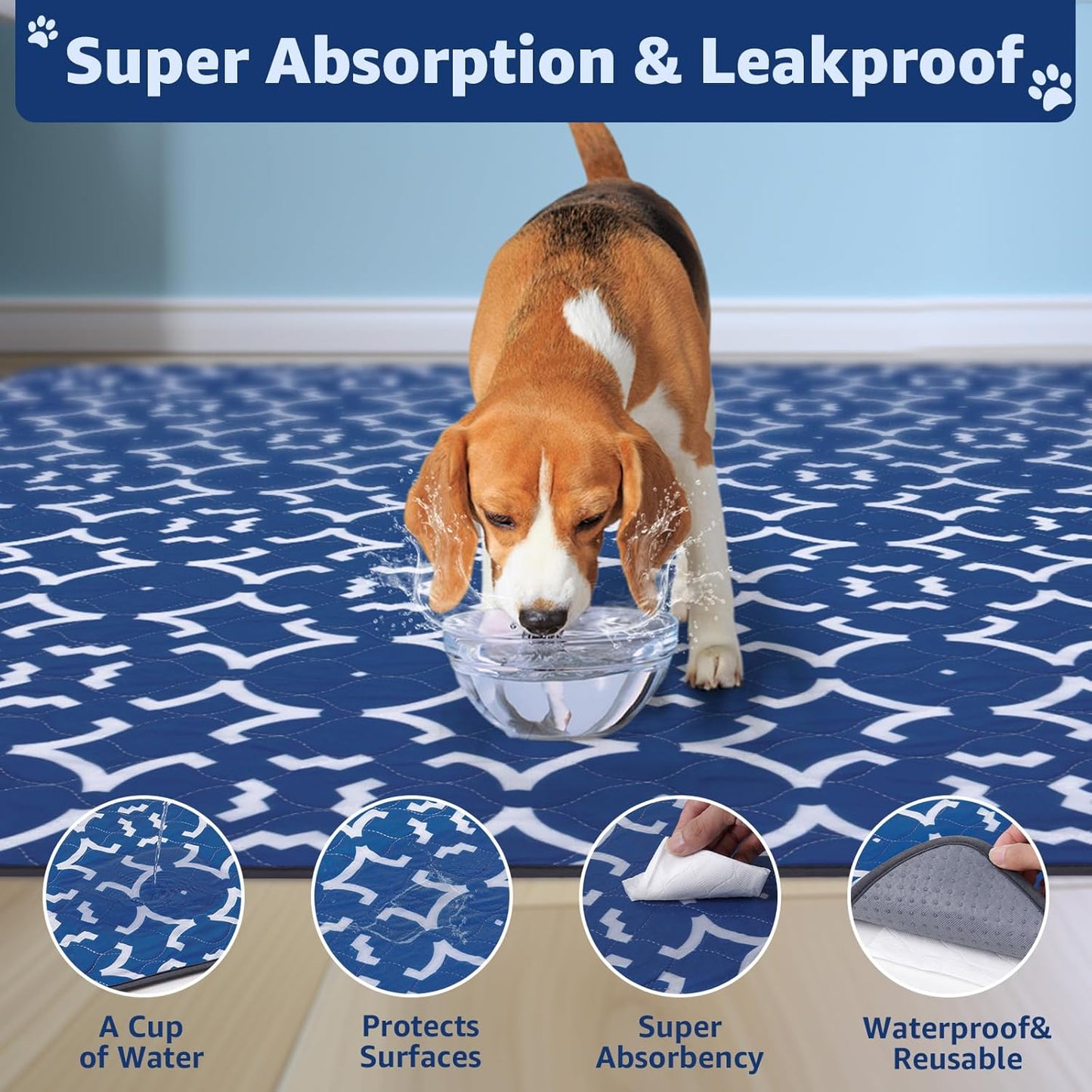 LOOBANI Washable Pee Pads for Dogs 36"x 36": 2 Pack Super Absorbent Reusable Puppy Pads Leakproof Whelping Pad Dog Playpen Mat, Waterproof Non-Slip Dog Training Pads for Floor, Crate, Potty