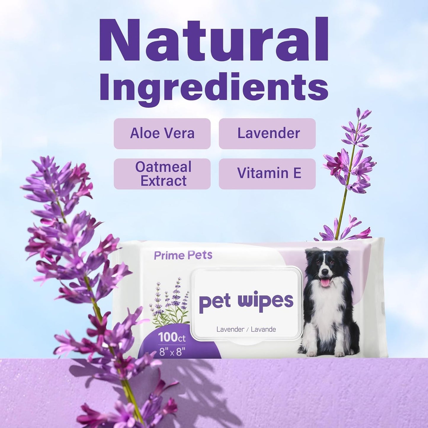 PrimePets 400pcs Dog Wipes for Paws and Butt, Large Pet Wipes for Dogs, Dog Wipes Cleaning Deodorizing, Hypoallergenic, Puppy Wipes for Grooming Face Fur Body, Lavender Scented
