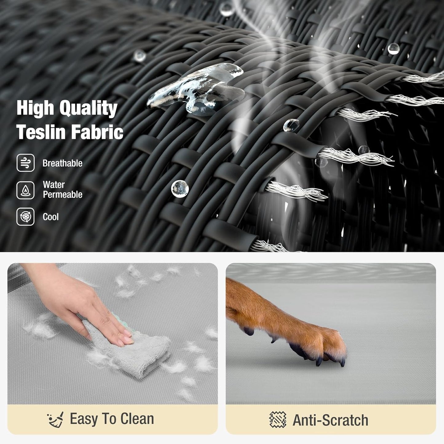 Veehoo Cooling Elevated Dog Bed, XL Raised Pet Cot with Guardrail & Slope Headrest, Durable Breathable Teslin Mesh, Non-Slip Feet, Washable Dog Couch Bed for Indoor & Outdoor, 50.5" x 33.5, Gray