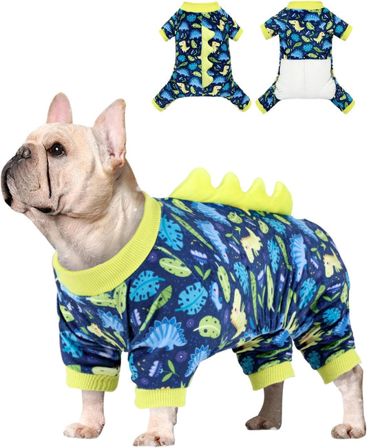 CuteBone Dinosaur Costume Dog Pajamas, Stretchy Spandex Crystal Velvet Sleepwear Coat for Small Dogs, Soft & Warm Pet Outfit Clothes for Cold Weather, Cozy Pullover Design COSP10M