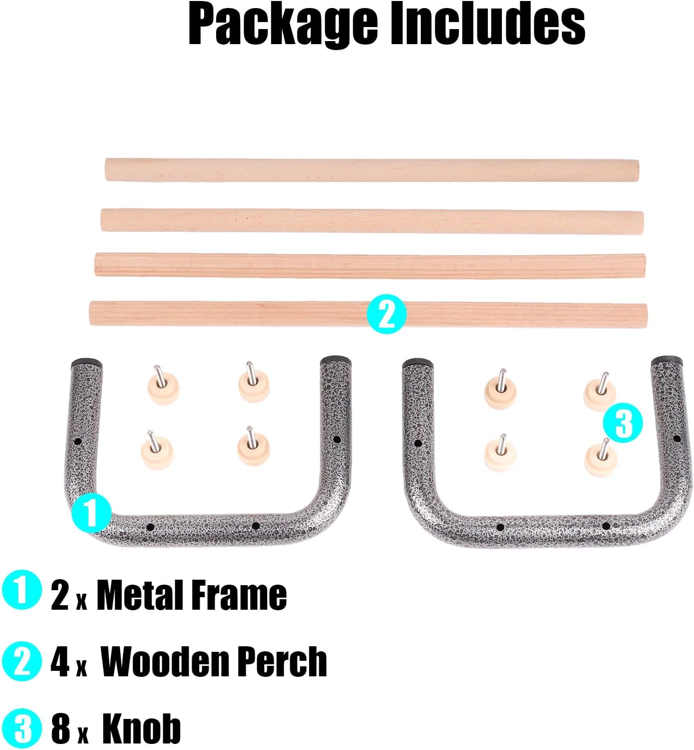 Large Bird Training Perch Long Stand for African Grey Macaw Big Birds, Rustproof Metal Durable Heavy Duty Metal Frame with 4 Wooden Bars for Bird to Play Climb and Exercise Toy