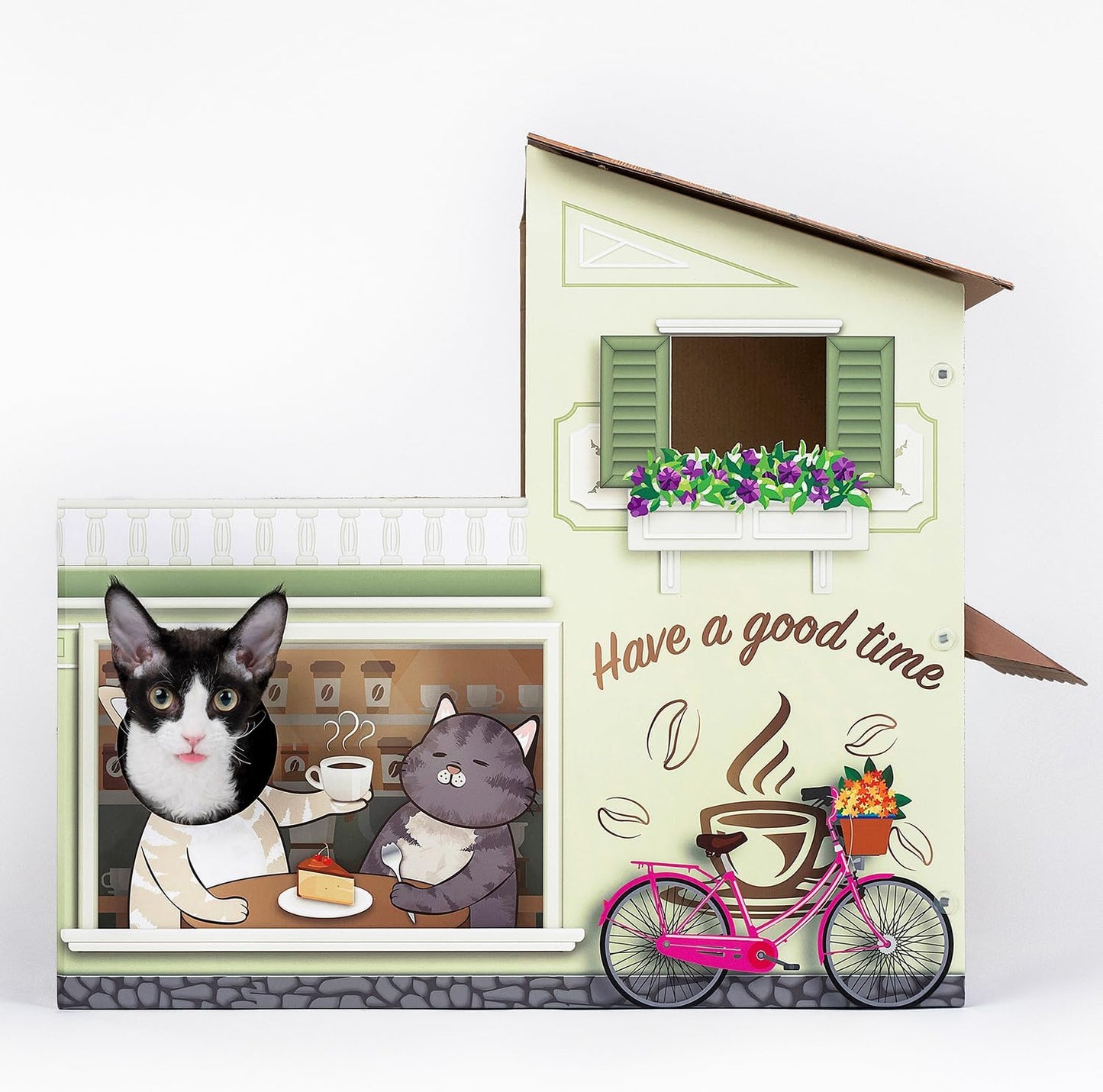 Cat Beds for Indoor Cats, Cardboard Cat House with Scratchers, Coffee Shop, Large Sturdy Cat Furniture Condo Cave Tent, Easy to Assemble Pet Toys Accessories Stuffs, Bunny Small Animals